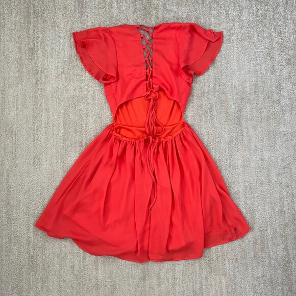 3 for $6 Lulus La Brea Summer Short Sleeve Lace Up Open Back Mini Dress S - Picture 4 of 9